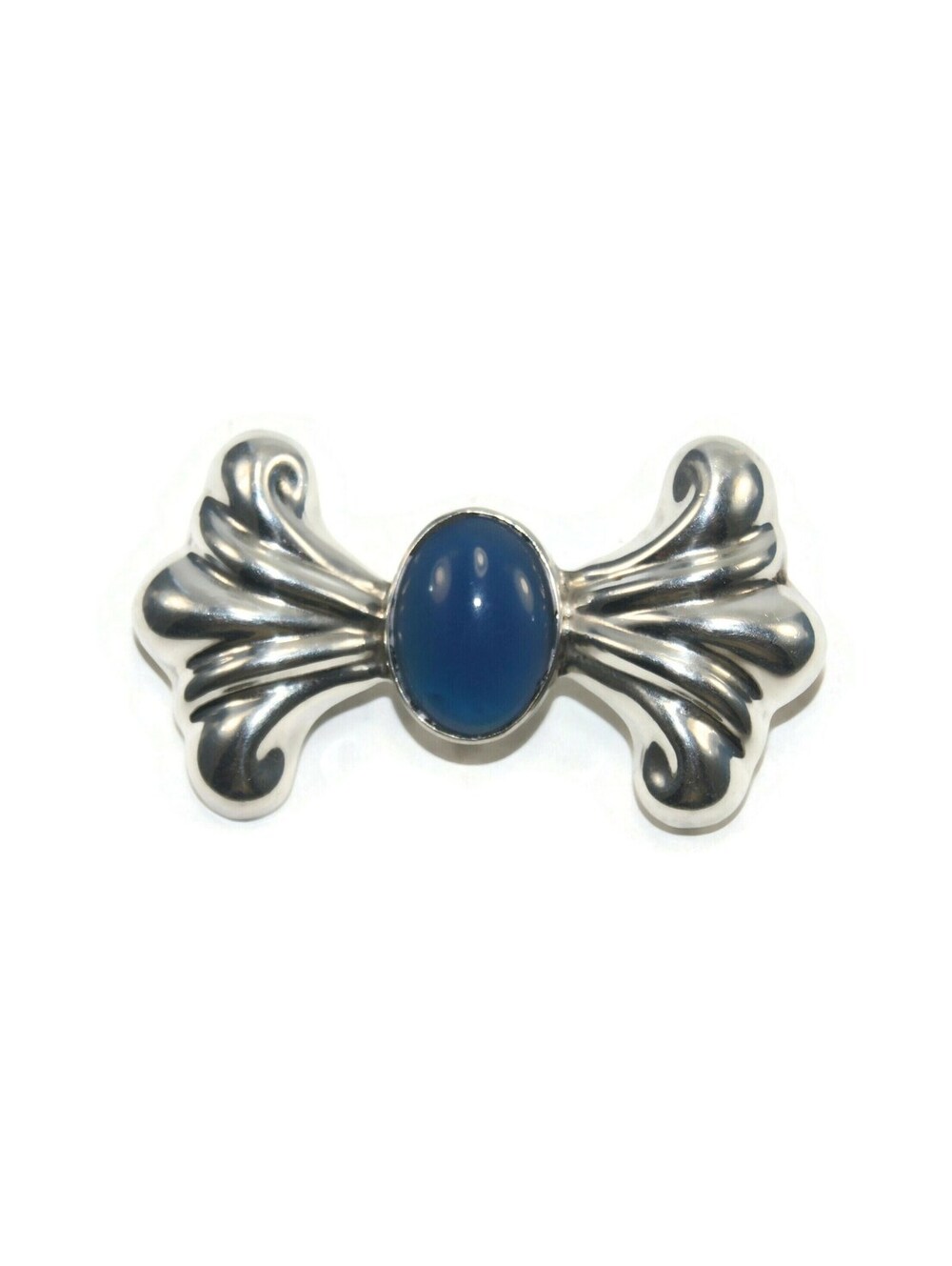 Vintage Sterling Silver and Blue Chalcedony Brooch. Hallmarked TS-34 Mexico 925.